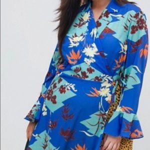 Asos mixed floral and animal print wrap maxi dress
